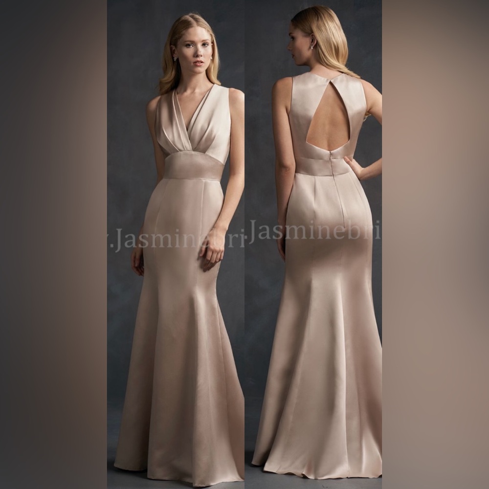Almond Belsoie Backless Plunge Gown for Wedding Guest Style no. L194065